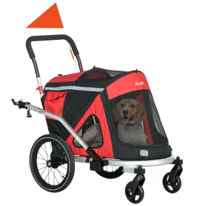 2 in 1 Aluminium Foldable Dog Bike Trailer, Pet Stroller, for Medium Dogs - Red