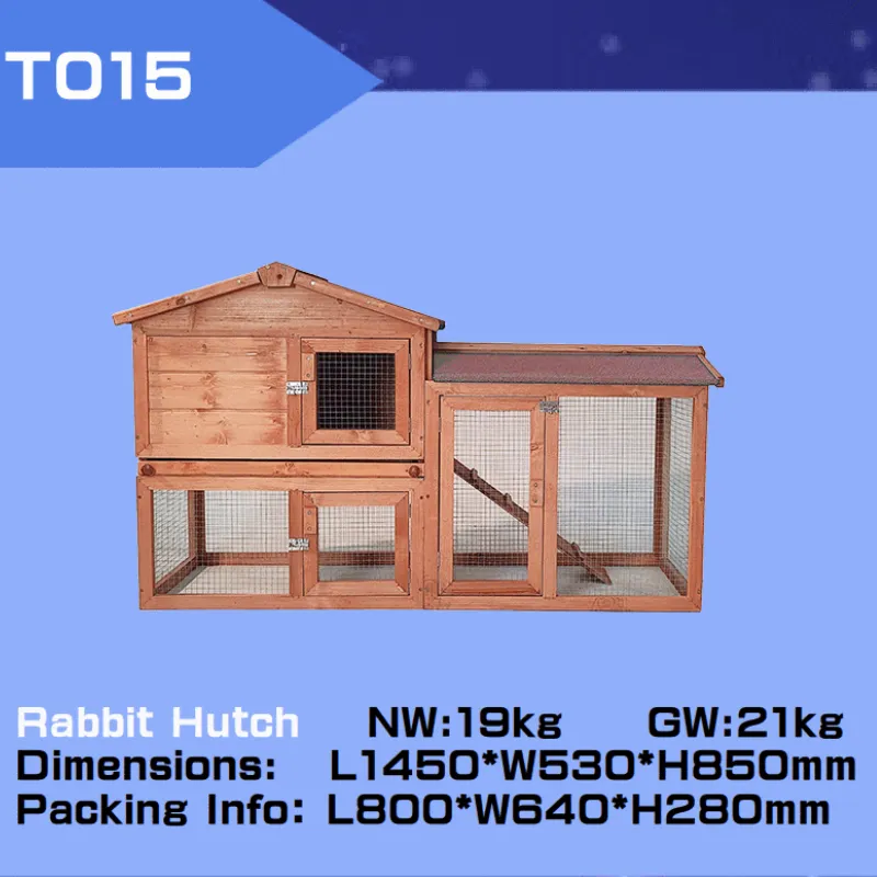 2-Tier Natural Wooden Rabbit Hutch with Ramp - 55.5"L