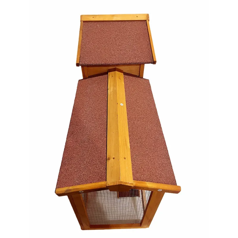 2-Tier Natural Wooden Rabbit Hutch with Ramp - 55.5"L