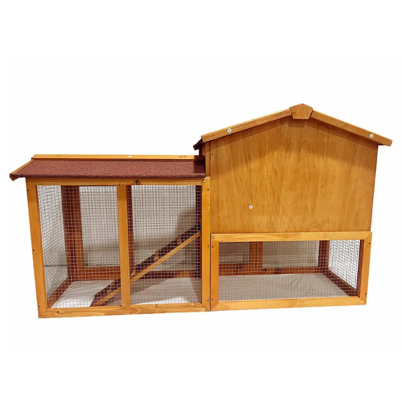 2-Tier Natural Wooden Rabbit Hutch with Ramp - 55.5"L