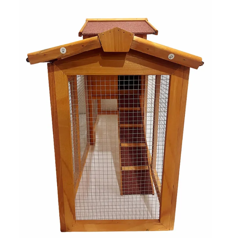 2-Tier Natural Wooden Rabbit Hutch with Ramp - 55.5"L