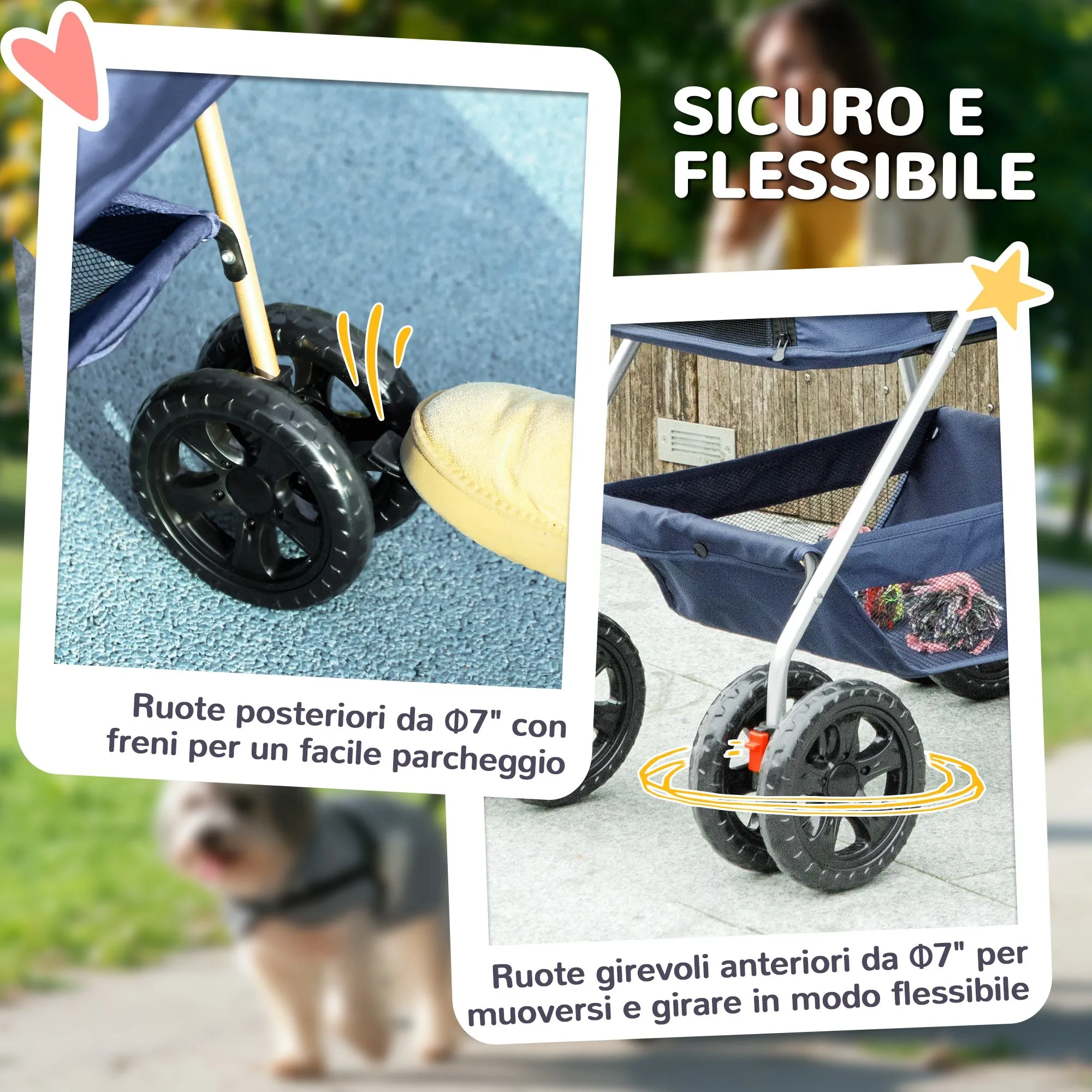 3 in 1 Foldable Dog Stroller with Carrying Bag and Bottom Basket, Blue
