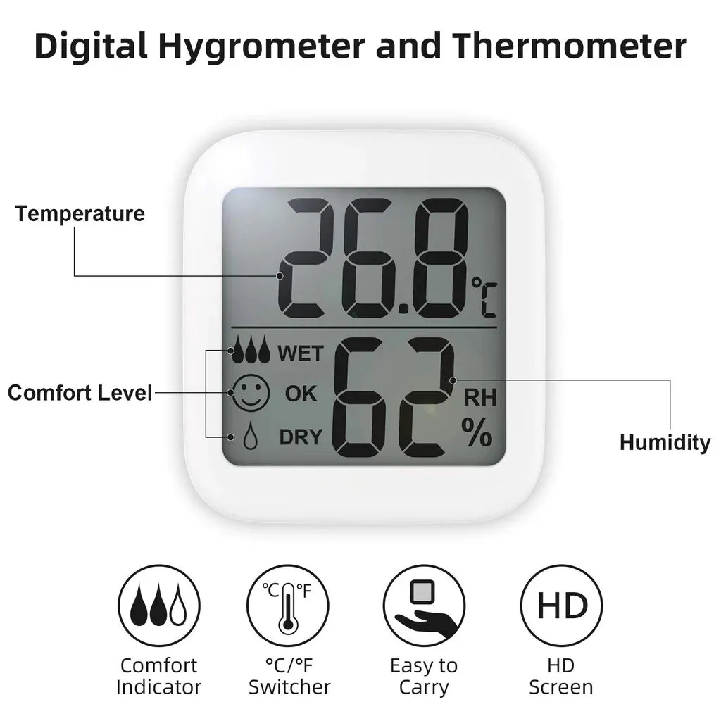 3 Pcs Outdoor Indoor Mini HD 2.1” Display Digital Thermometer Humidity Meter Hygrometer
