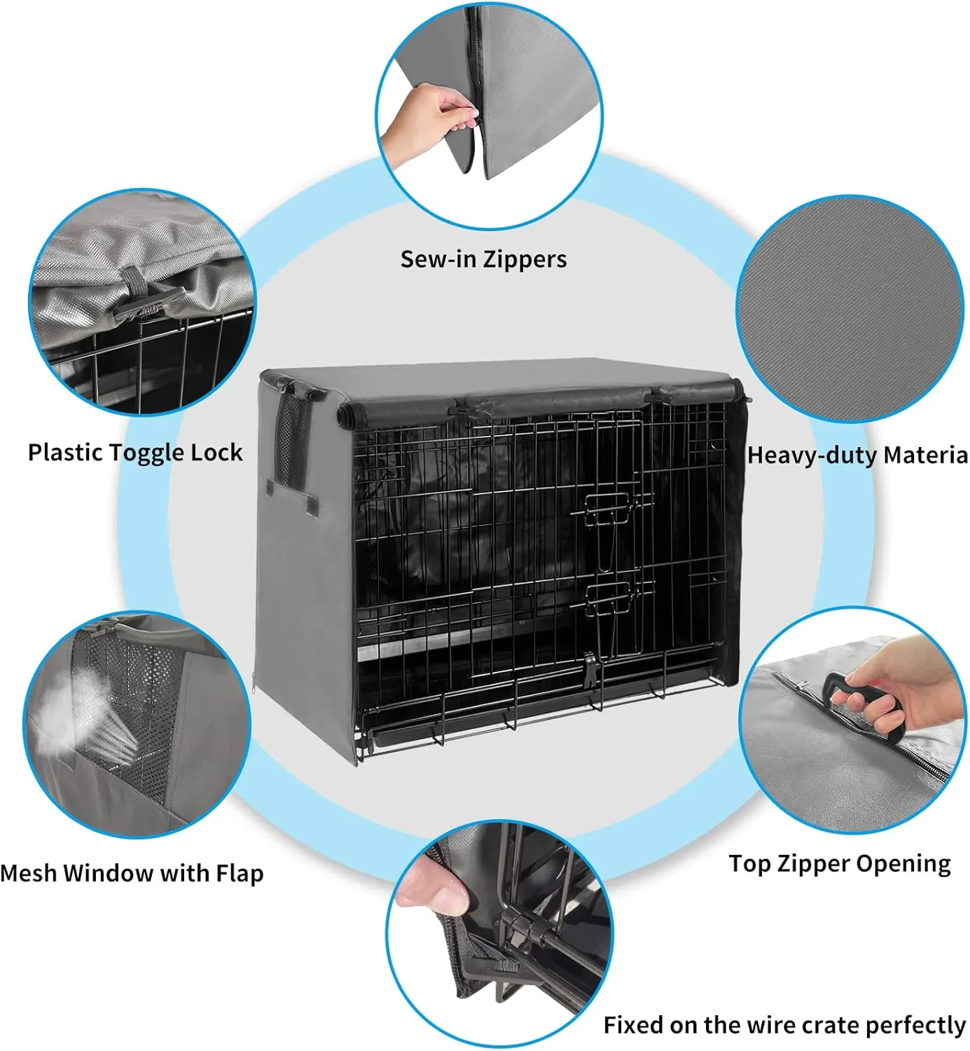 42 Inch Dog Crate Cover Dog Kennel Cover, Large XL Dog Crate for Large Dogs Wire Dog Cage with1 2 3 Doors, Waterproof 600D Oxford Fabric Indoor/Outdoor Gray