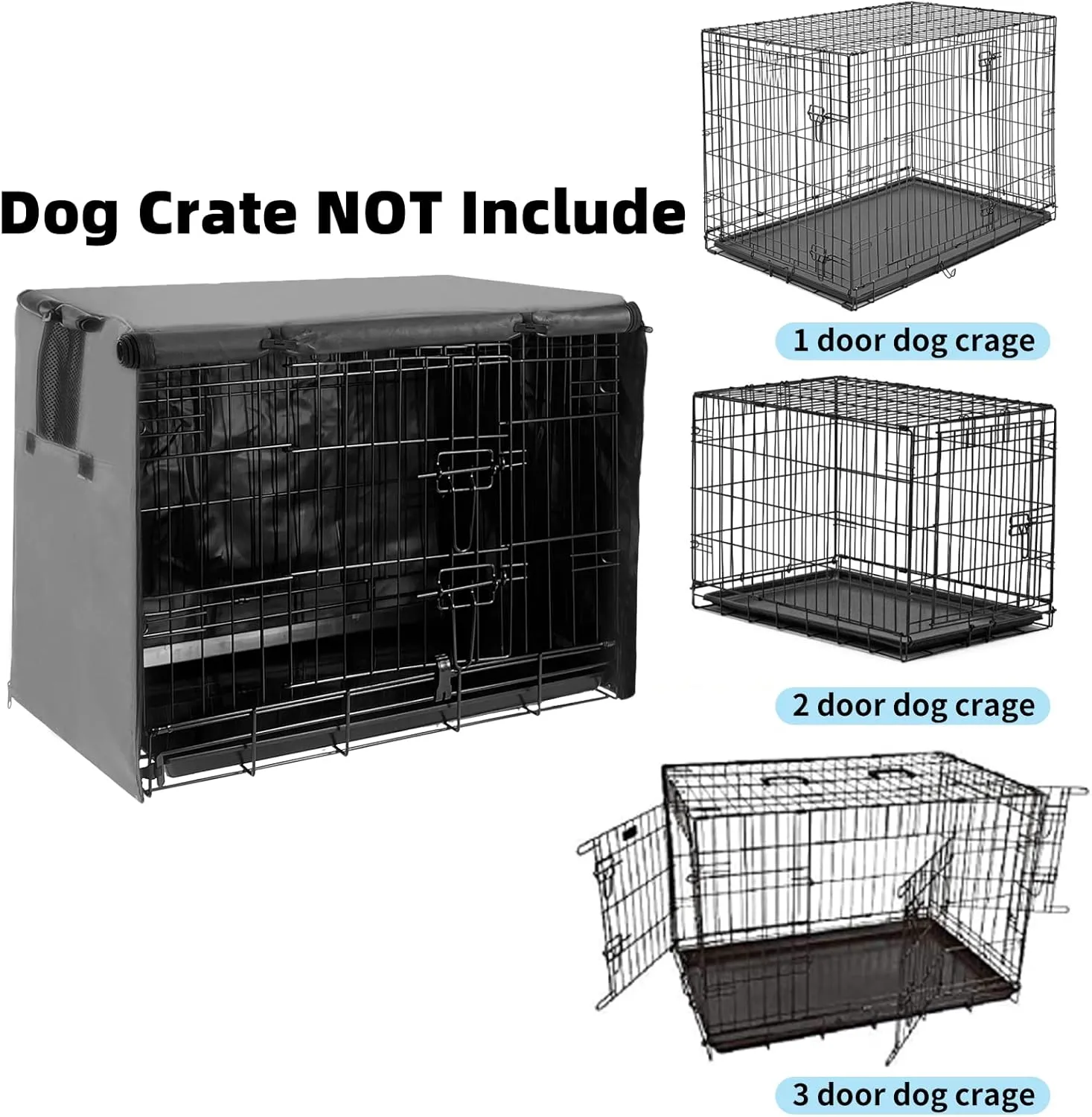 42 Inch Dog Crate Cover Dog Kennel Cover, Large XL Dog Crate for Large Dogs Wire Dog Cage with1 2 3 Doors, Waterproof 600D Oxford Fabric Indoor/Outdoor Gray