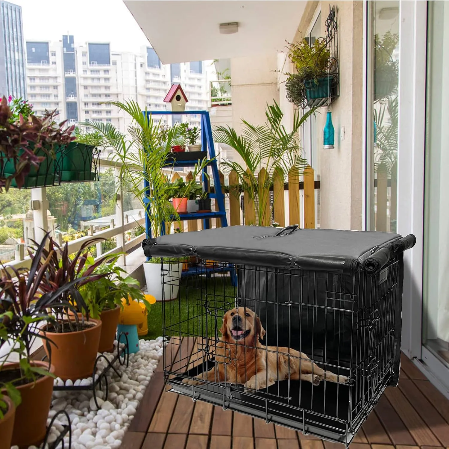 42 Inch Dog Crate Cover Dog Kennel Cover, Large XL Dog Crate for Large Dogs Wire Dog Cage with1 2 3 Doors, Waterproof 600D Oxford Fabric Indoor/Outdoor Gray