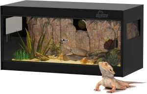 50 Gallon PVC Reptile Enclosure, RepWild 36"x18"x18" Stackable Terrarium/Tank with Dual Side Ventilation Mesh, Removable Glass Doors & Lock for Bearded Dragons, Ball Python, Geckos, Lizards