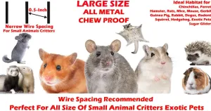 64" Extra Large Wrought Iron 3 Levels Ferret Chinchilla Sugar Glider Small Animal Cage with 1/2" Wire Cross Shelves & Ladders with Removable Rolling Stand