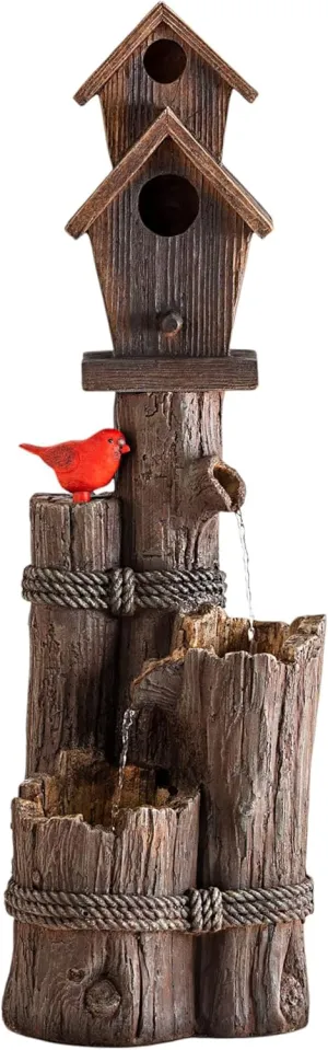 Alpine Corporation 35" Tall Outdoor 3-Tier Birdhouse Water Fountain Yard Art Decor