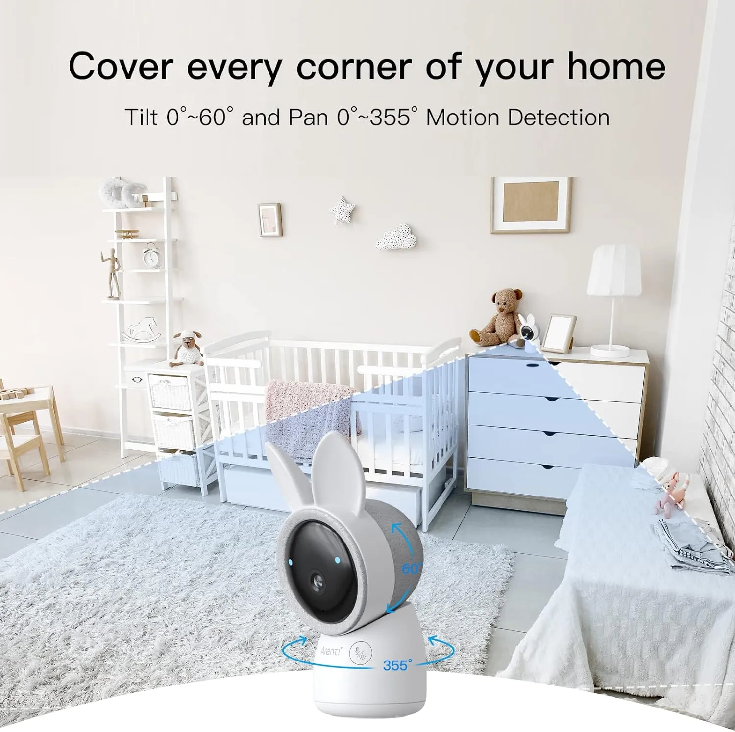 ARENTI Baby Camera, Indoor Security Camera for Pet/Dog with Phone App, 4MP 2.4G/5G WiFi Wired in Home, 360Pan/Tilt Motion Tracking, Temp/Humidity Sensor, Cry Detection, Lullabies, Night Light (A4)
