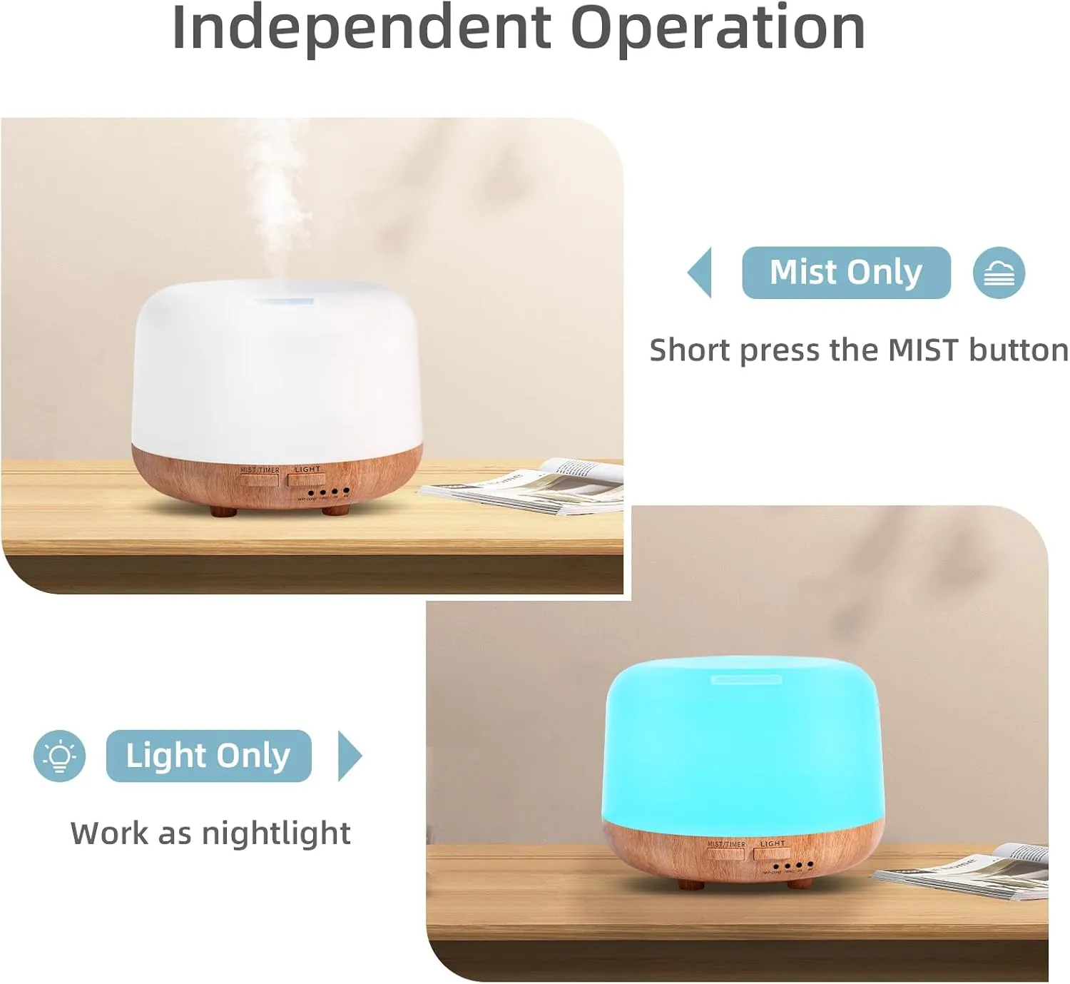 Aromatherapy Essential Oil Home Diffuser with Remote Control, 300ML Large Room Cool Mist Air Humidifier, 8 Hours Quiet Operation, Timer, 7 Colors LED Night NightSuitable Home,Yoga.