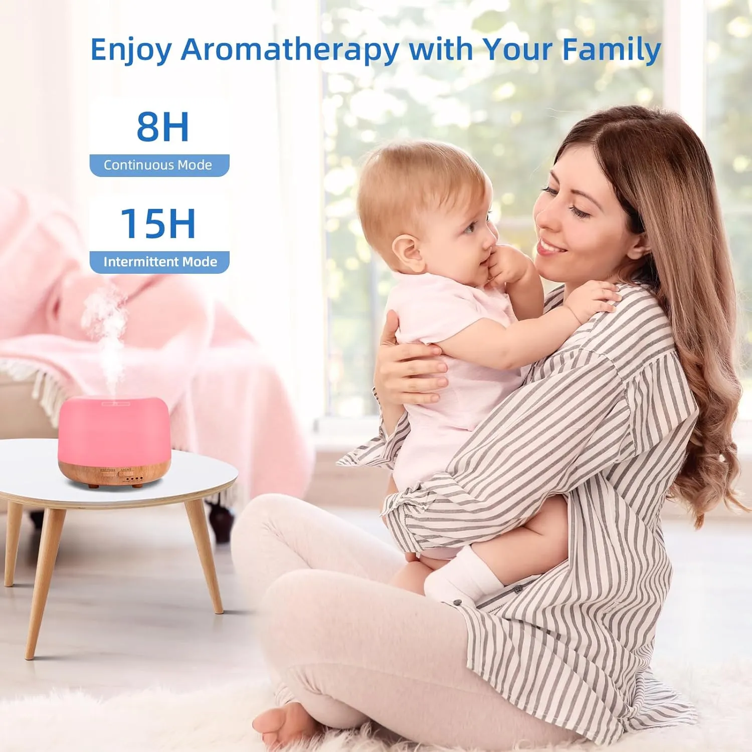 Aromatherapy Essential Oil Home Diffuser with Remote Control, 300ML Large Room Cool Mist Air Humidifier, 8 Hours Quiet Operation, Timer, 7 Colors LED Night NightSuitable Home,Yoga.