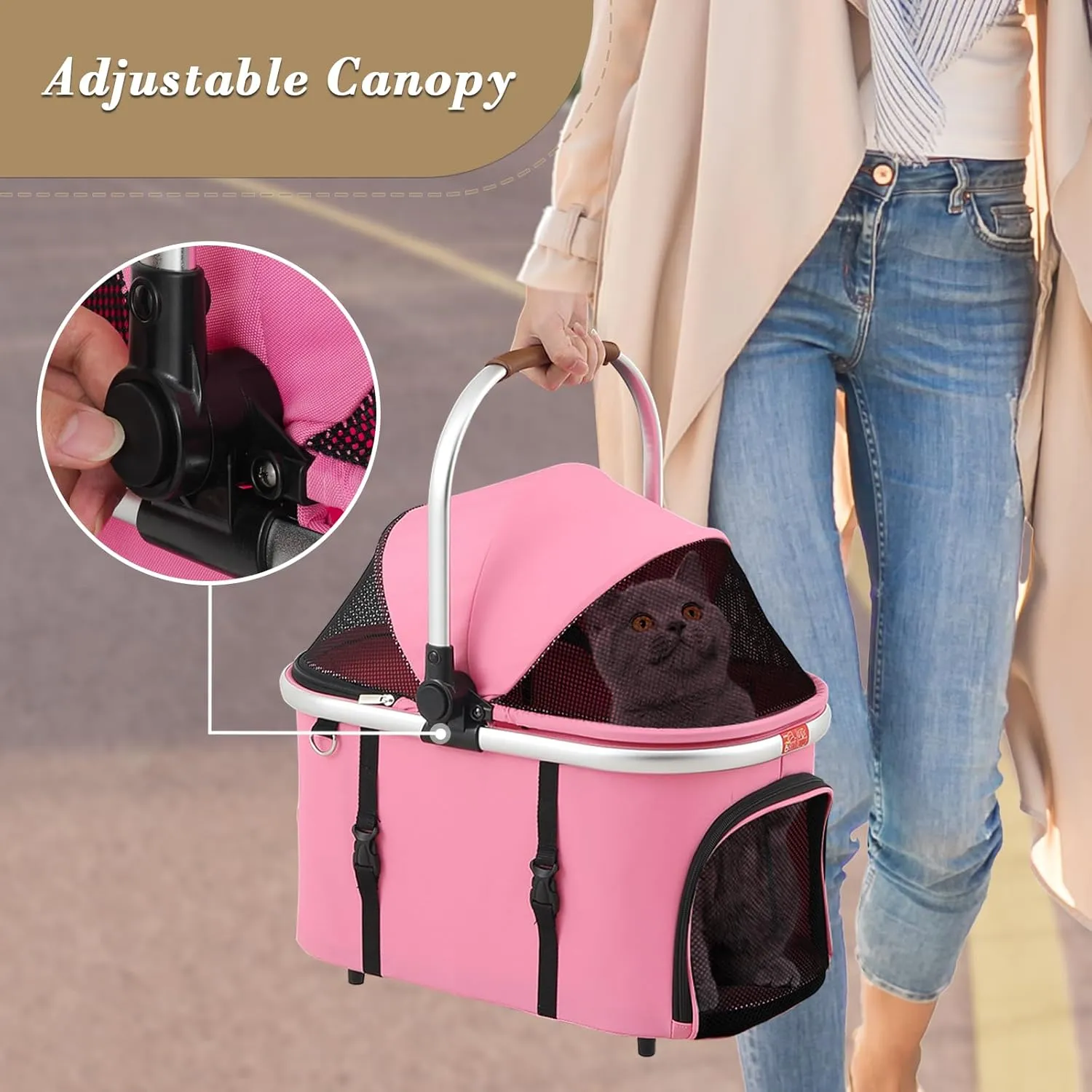 Athena collection Dog Stroller for Small/Medium Dogs,Foldable Pet Stroller with Detachable Carrier,Lightweight Cat Stroller up to 33lbs(Pink)
