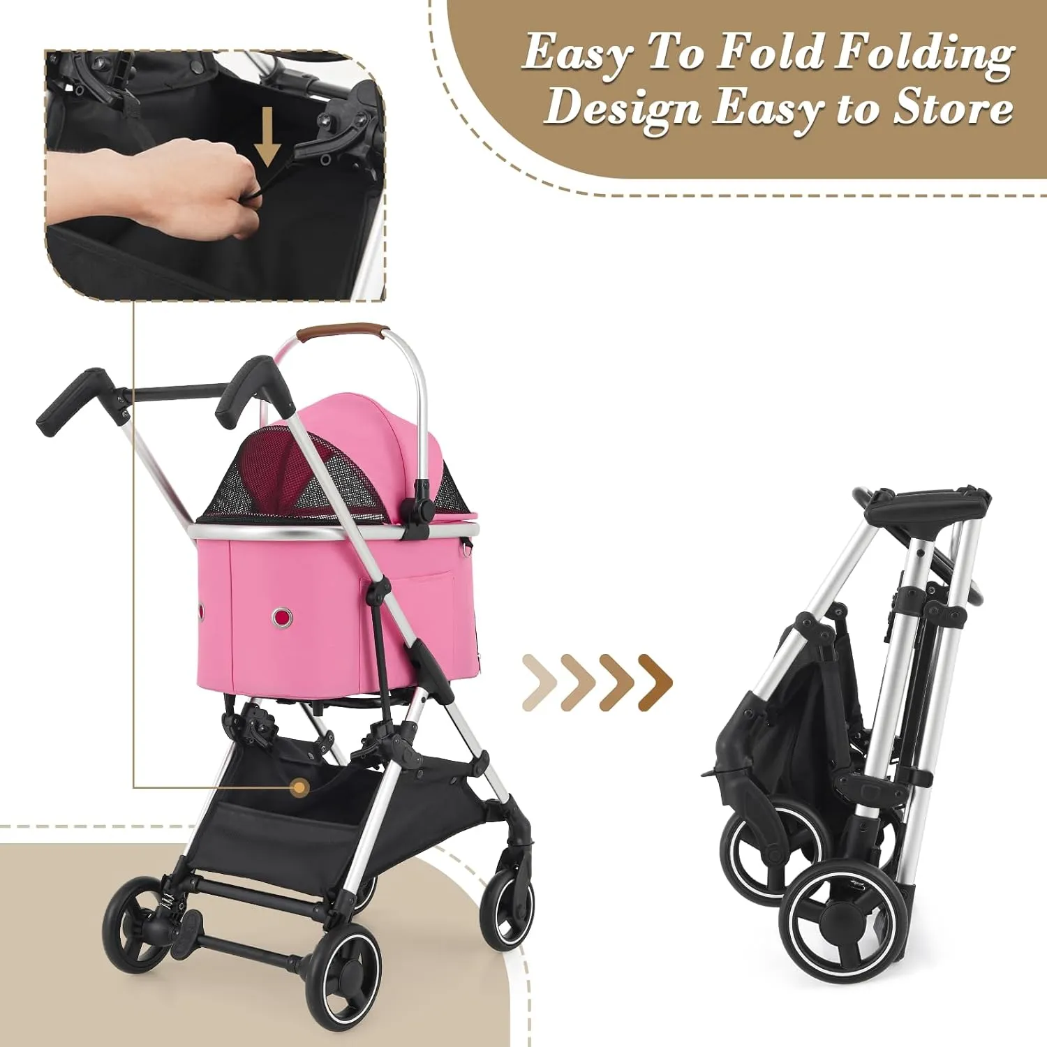 Athena collection Dog Stroller for Small/Medium Dogs,Foldable Pet Stroller with Detachable Carrier,Lightweight Cat Stroller up to 33lbs(Pink)