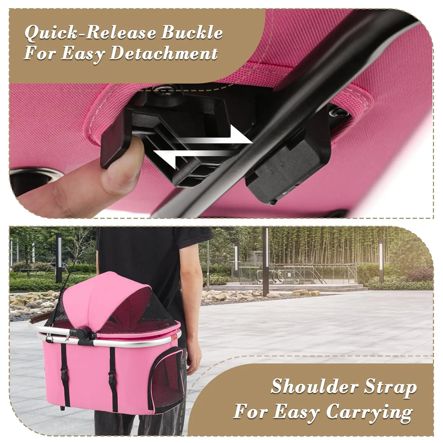Athena collection Dog Stroller for Small/Medium Dogs,Foldable Pet Stroller with Detachable Carrier,Lightweight Cat Stroller up to 33lbs(Pink)