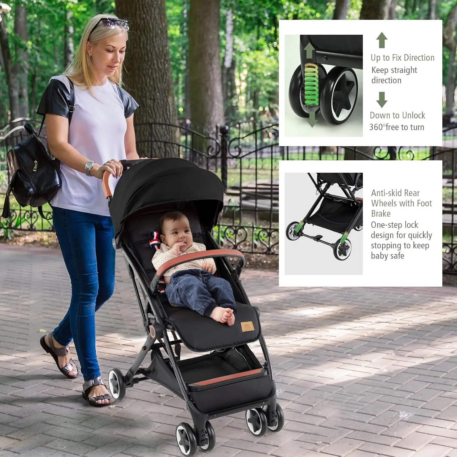 BABY JOY Lightweight Baby Stroller, Compact Toddler Travel Stroller for Airplane, Infant Stroller w/ 5-Point Harness, Adjustable Backrest/Footrest/Canopy, Storage Basket, Easy One-Hand Fold (Black)