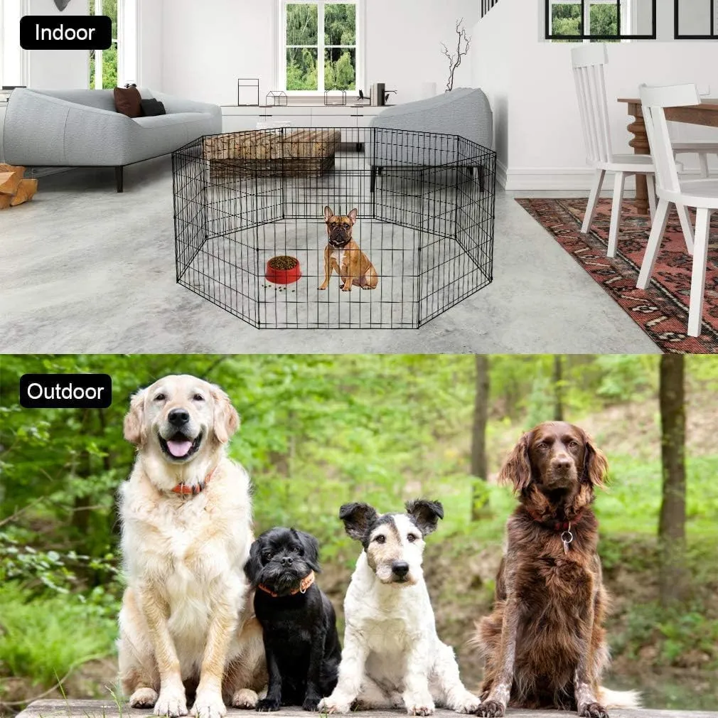 BestPet Dog Pen Playpen Puppy Pet Playpen 8 Panel Indoor Outdoor Metal Portable Folding Animal Exercise Dog Fence,24",Black