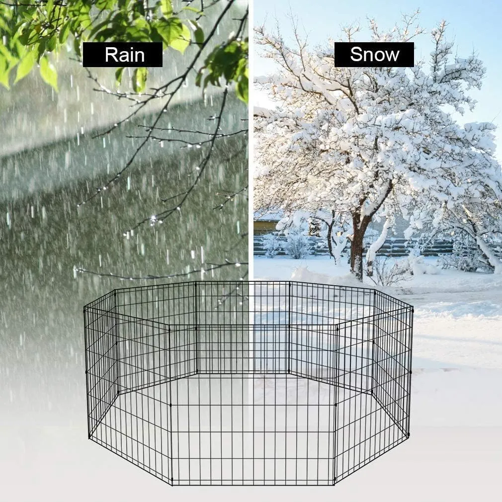 BestPet Dog Pen Playpen Puppy Pet Playpen 8 Panel Indoor Outdoor Metal Portable Folding Animal Exercise Dog Fence,24",Black