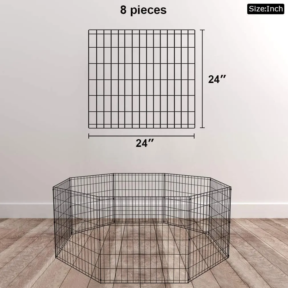 BestPet Dog Pen Playpen Puppy Pet Playpen 8 Panel Indoor Outdoor Metal Portable Folding Animal Exercise Dog Fence,24",Black
