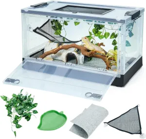 Big Foldable Reptile Terrariums, Snake Tanks, and Enclosures for Bearded Dragons, Iguanas, Lizards, Crested Geckos -Clear Views, High-Temperature Resistant Iron Mesh Ventilation (Black, 22'')