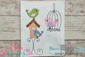 Birds and Bird Cage - Fill Stitch