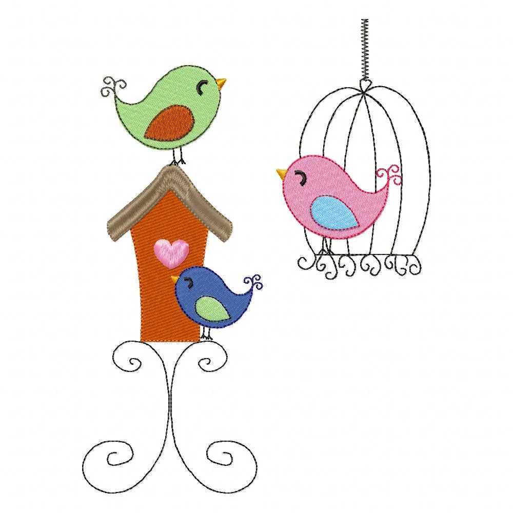 Birds and Bird Cage - Fill Stitch