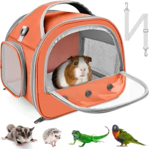 Bissap Bearded Dragon Travel Carrier, Portable Guinea Pig Carrier Bag Tortoise Carrier Pouch for Bunny Hamster Chinchilla Hedgehog Lizard Bird Outgoing Reptile Travel Carrying Case - Orange