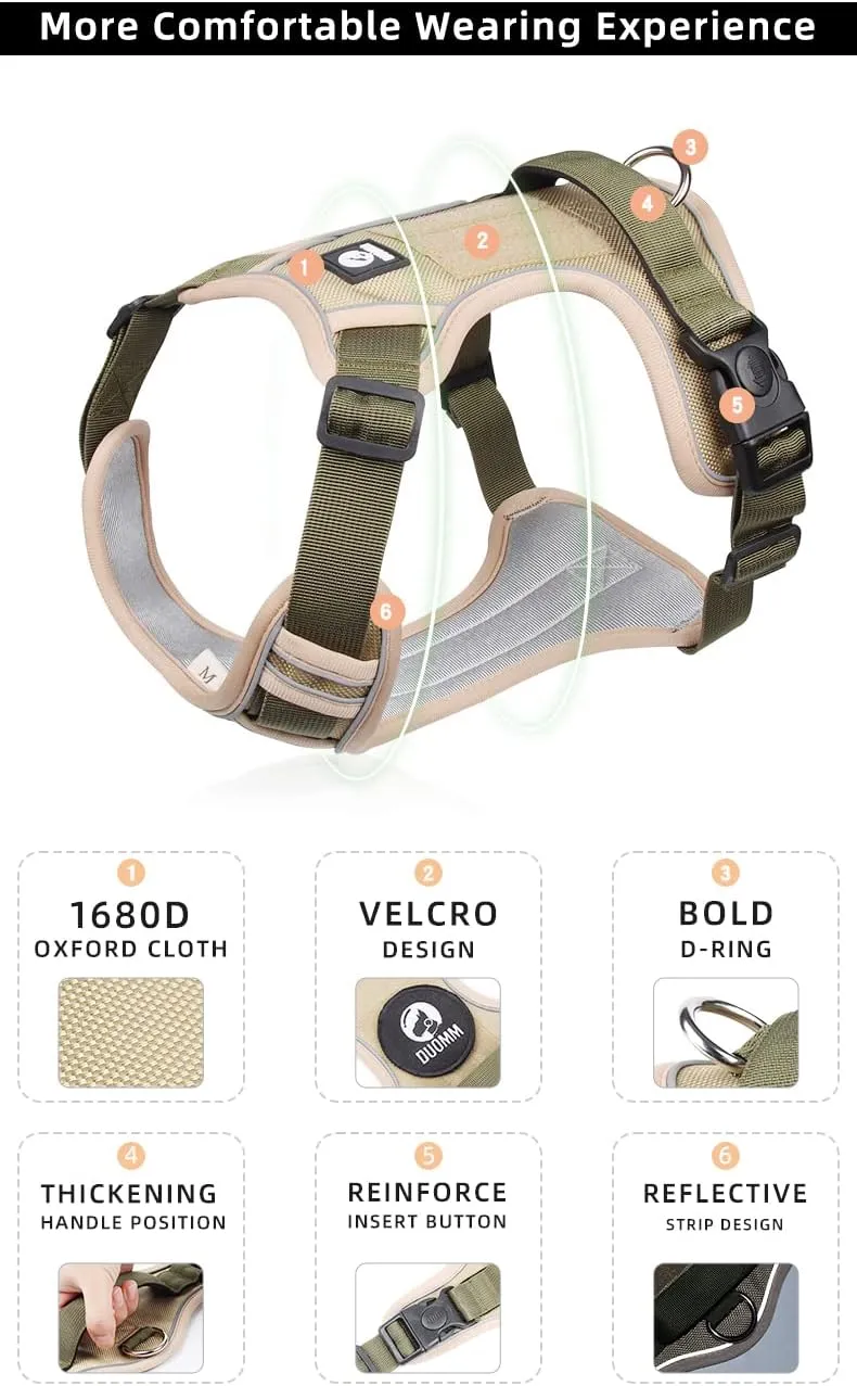 BRT Bearingshui No Pull Adjustable Dog Harness and Leash Set, Reflective Oxford Easy Control Dog Harness with A Free Heavy Duty Dog Leash, Escape Proof No Pull Vest Harness(M)