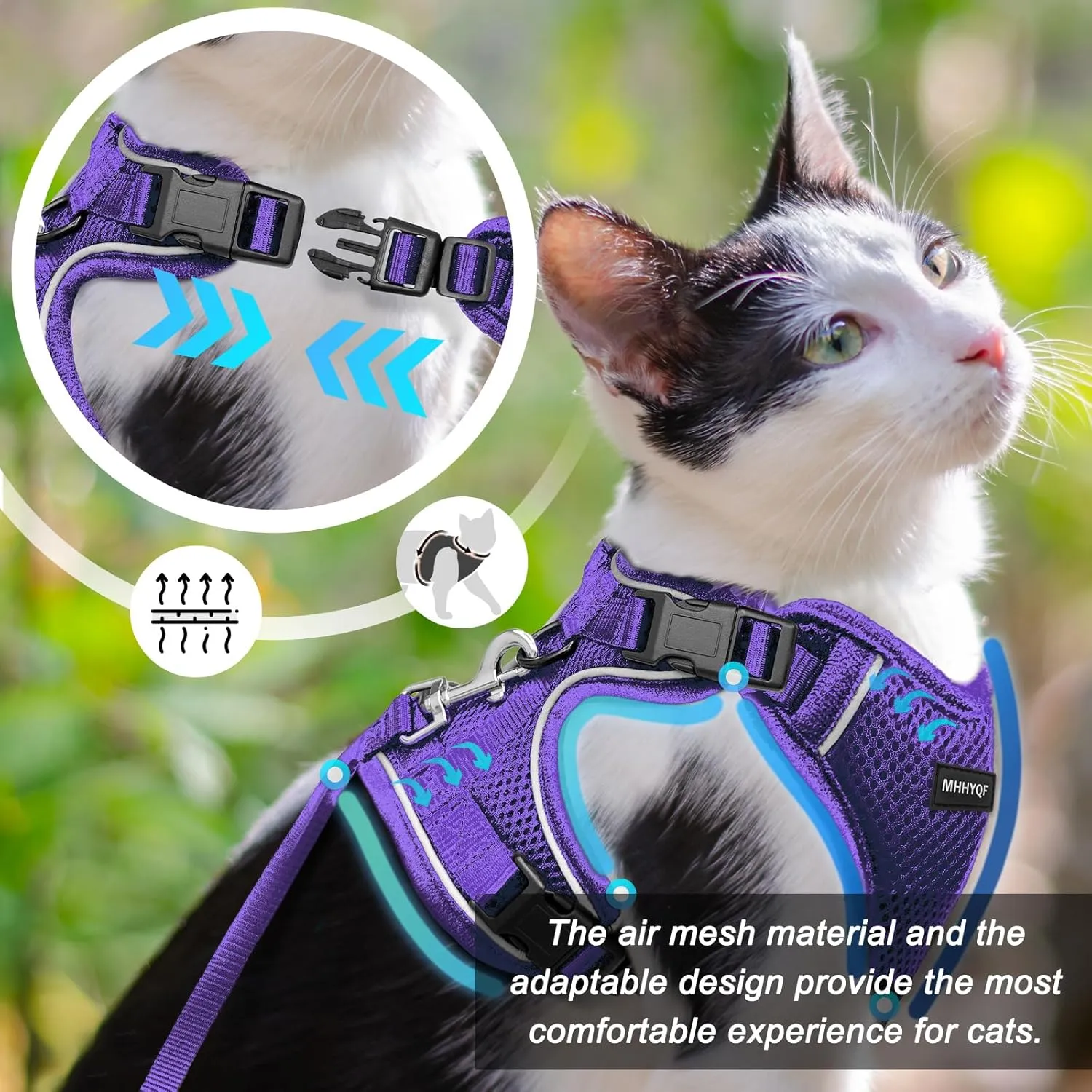 Cat Harness, Cat Harness and Leash for Walking, Escape Proof Soft Adjustable Vest Harnesses for Cats, Easy Control Breathable Reflective Strips Harness, Kitten Harness and Leash Set, Purple, S