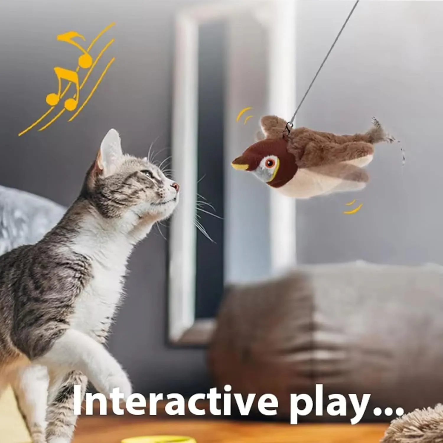 Cat Toy Flapping Bird, Interactive Flying Bird Cat Toy for Indoor Cats, Chirping Bird Cat Toy Flapping Wings, Flappy Chase Bird Catnip Toy for Kitten or Small Dogs