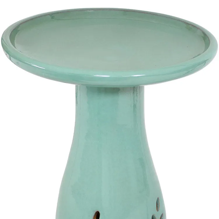 Classic Outdoor High-Fired Smooth Ceramic Handpainted Bird Bath - Seafoam