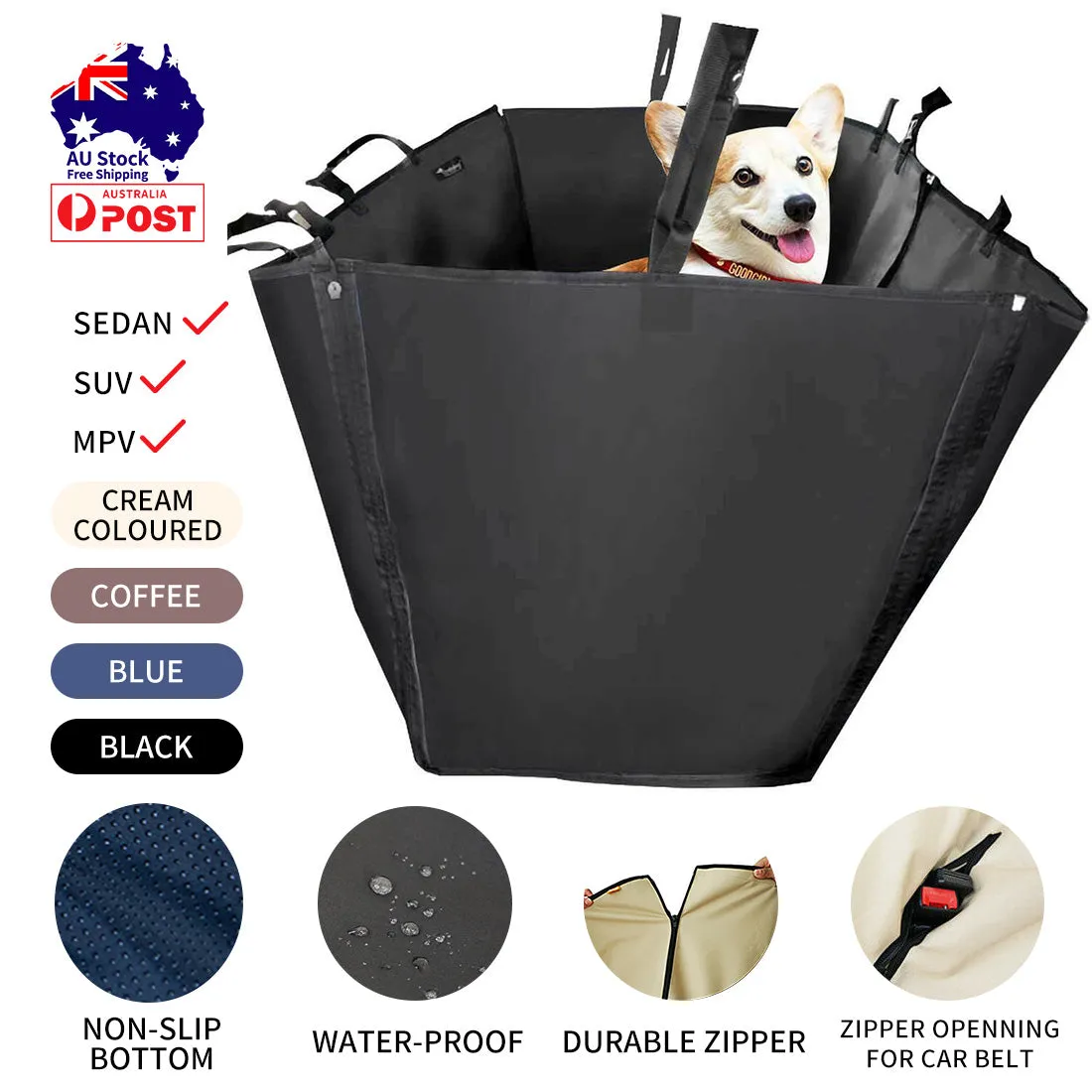 Detachable Pet Dog Car Seat Cover Backseat Protector Hammock Waterproof Non-slip