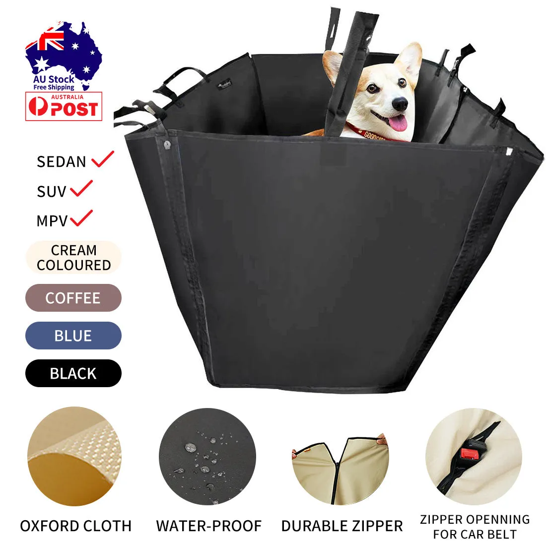 Detachable Pet Dog Car Seat Cover Backseat Protector Hammock Waterproof Non-slip
