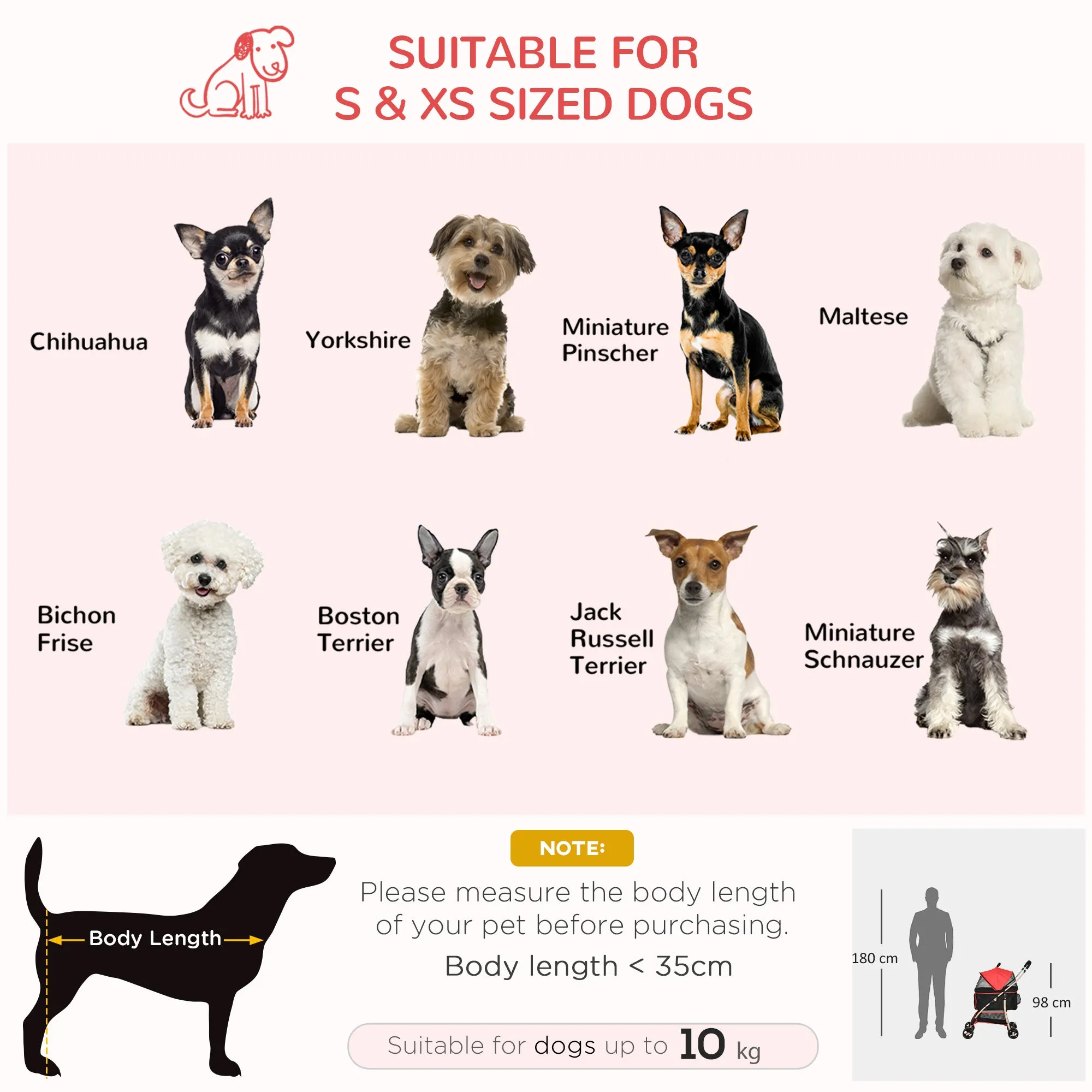 Detachable Pet Stroller with Rain Cover, 3 In 1 Cat Dog Pushchair, Foldable Carrying Bag w/ Universal Wheels, Brake, Canopy, Basket, Storage Bag for Small and Tiny Dogs - Red