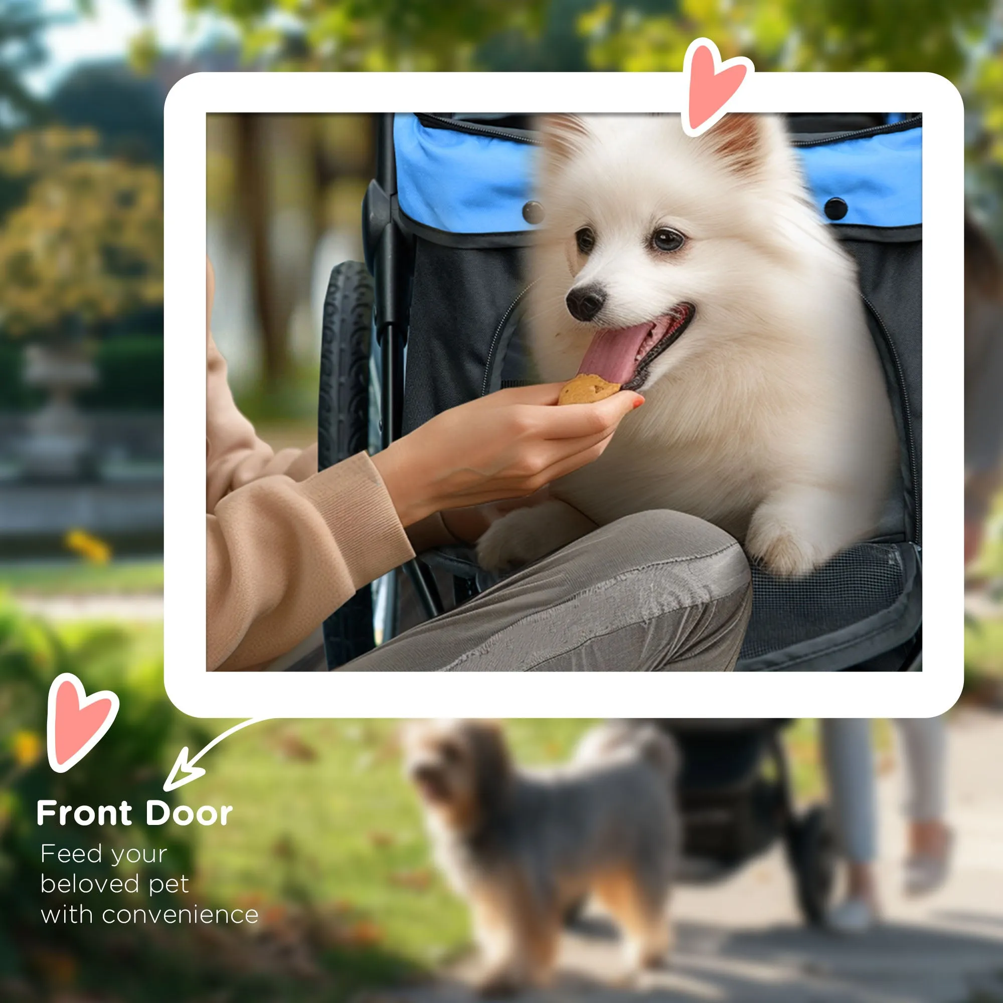 Dog Pram Dog Stroller Jogger Foldable Pet Pushchair for Medium, Small Dogs, w/ Rubber Wheels, Washable Cushion - Blue