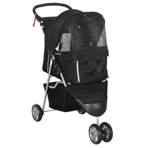 Dog Stroller, 3 Wheels Foldable Cat Dog Pram with Cup Holder, Storage Basket, Pet Stroller for Small Miniature Dogs, Black