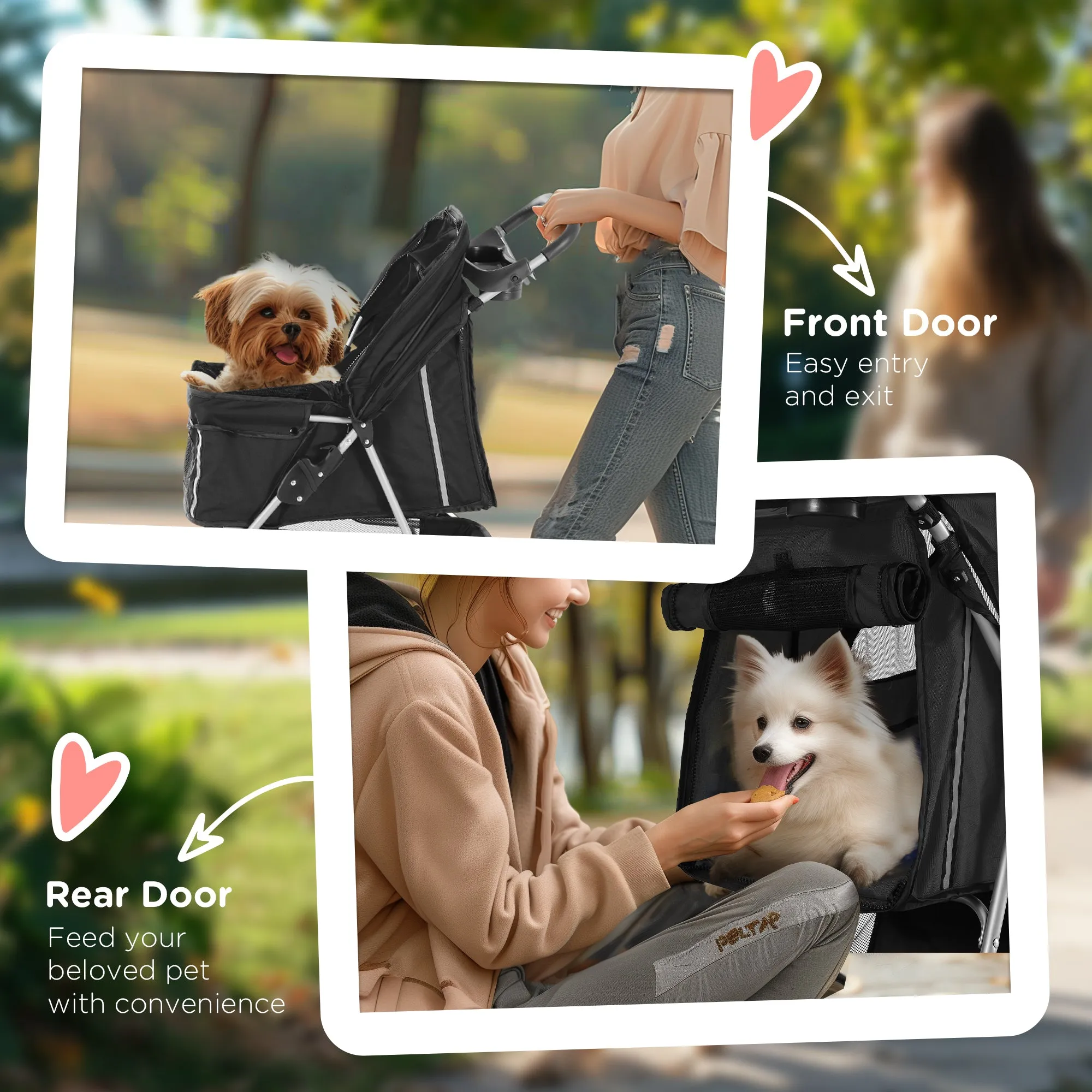 Dog Stroller, 3 Wheels Foldable Cat Dog Pram with Cup Holder, Storage Basket, Pet Stroller for Small Miniature Dogs, Black