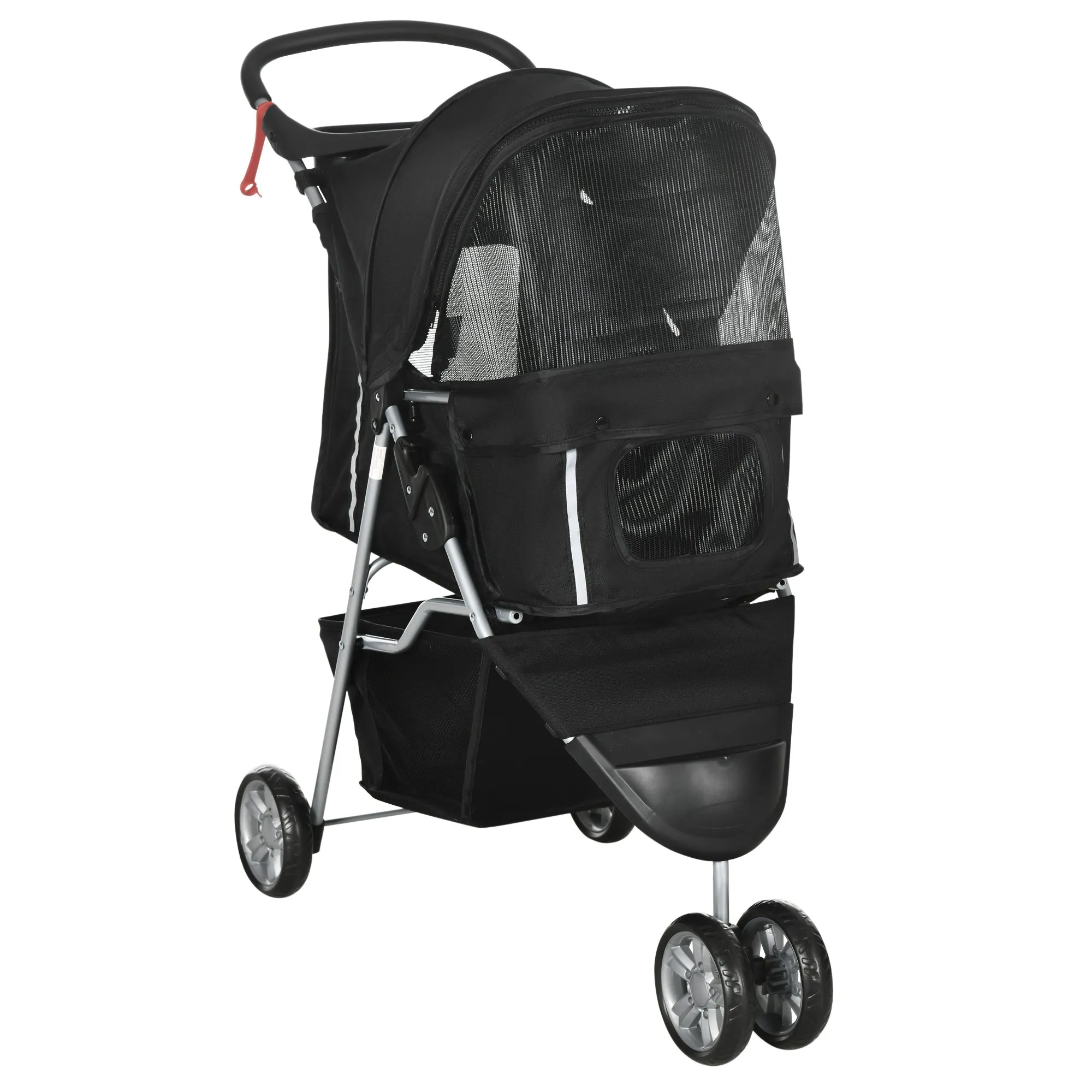 Dog Stroller, 3 Wheels Foldable Cat Dog Pram with Cup Holder, Storage Basket, Pet Stroller for Small Miniature Dogs, Black