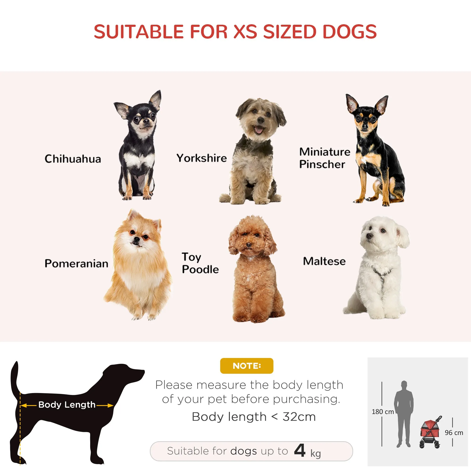 Dog Stroller with Rain Cover, Dog Pushchair One-Click Fold Trolley Jogger with EVA Wheels Brake Basket Adjustable Canopy Safety Leash for Small Dogs, Red