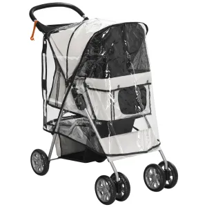 Dog Stroller with Rain Cover for Small Miniature Dogs, Folding Pet Pram with Cup Holder, Storage Basket, Reflective Strips, Grey