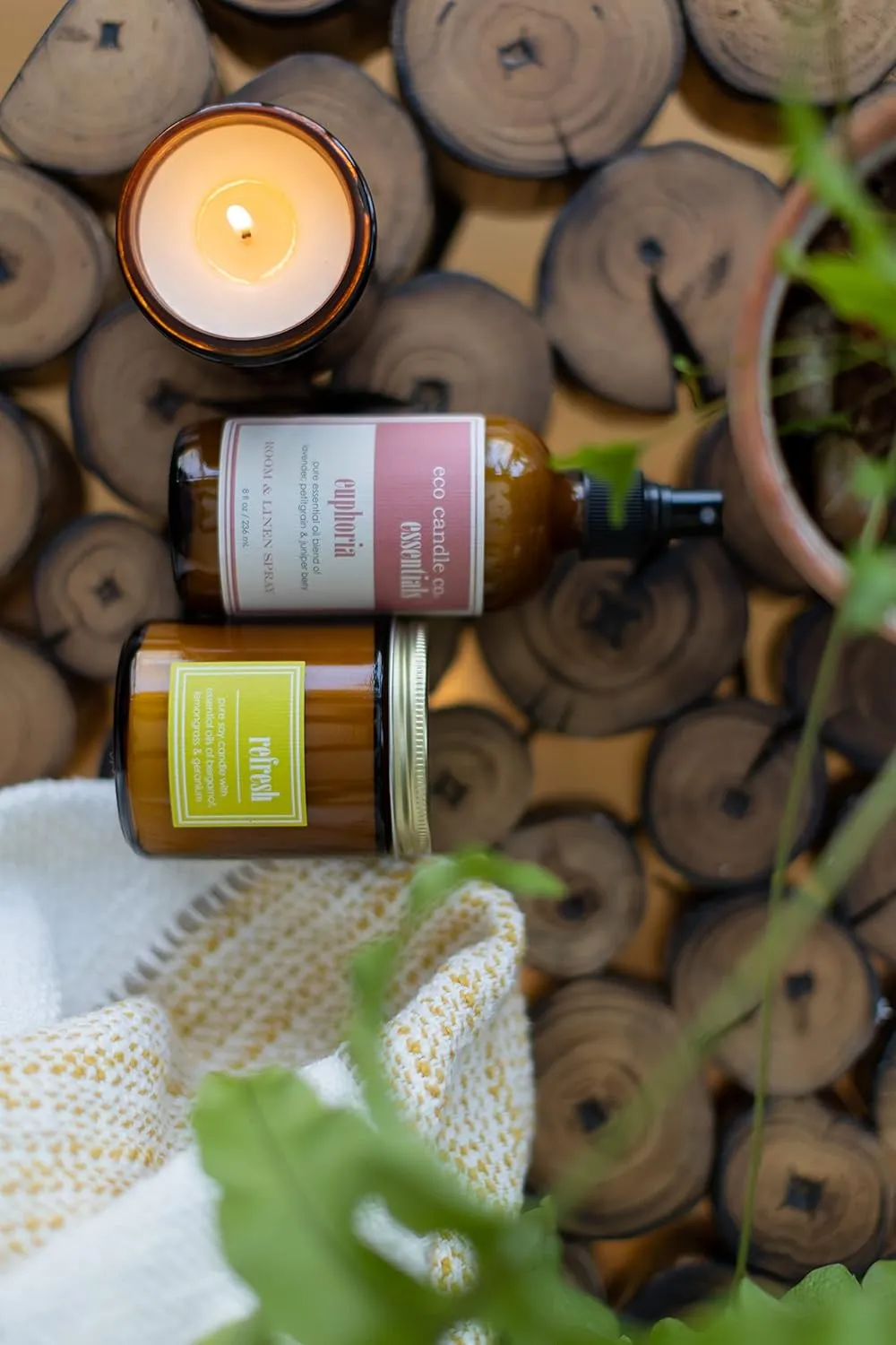 Eco Candle Co. Essentials Room & Linen Spray, Refresh, 8 fl. oz. - Scents of Bergamot, Lemongrass, & Geranium - Recycled Amber Glass Bottle, No Propellents, Pure Essential Oil Blends, Pump