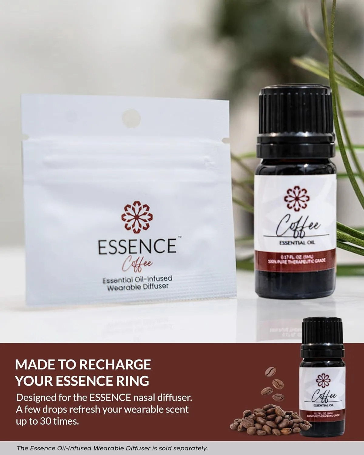 Essence Coffee Essential Oil  100% Pure & Therapeutic Grade  Perfect for Aromatherapy, Diffusers & Recharging Essence Nasal Diffuser Rings  Natural Stress & Mood Support (5mL)