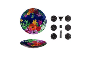 Evergreen 18" Hand Painted and Embossed Bright Florals Bird Bath with Solar Fountain