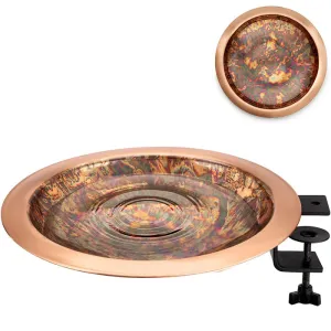 Fired Copper Bird Bath with Deck Bracket