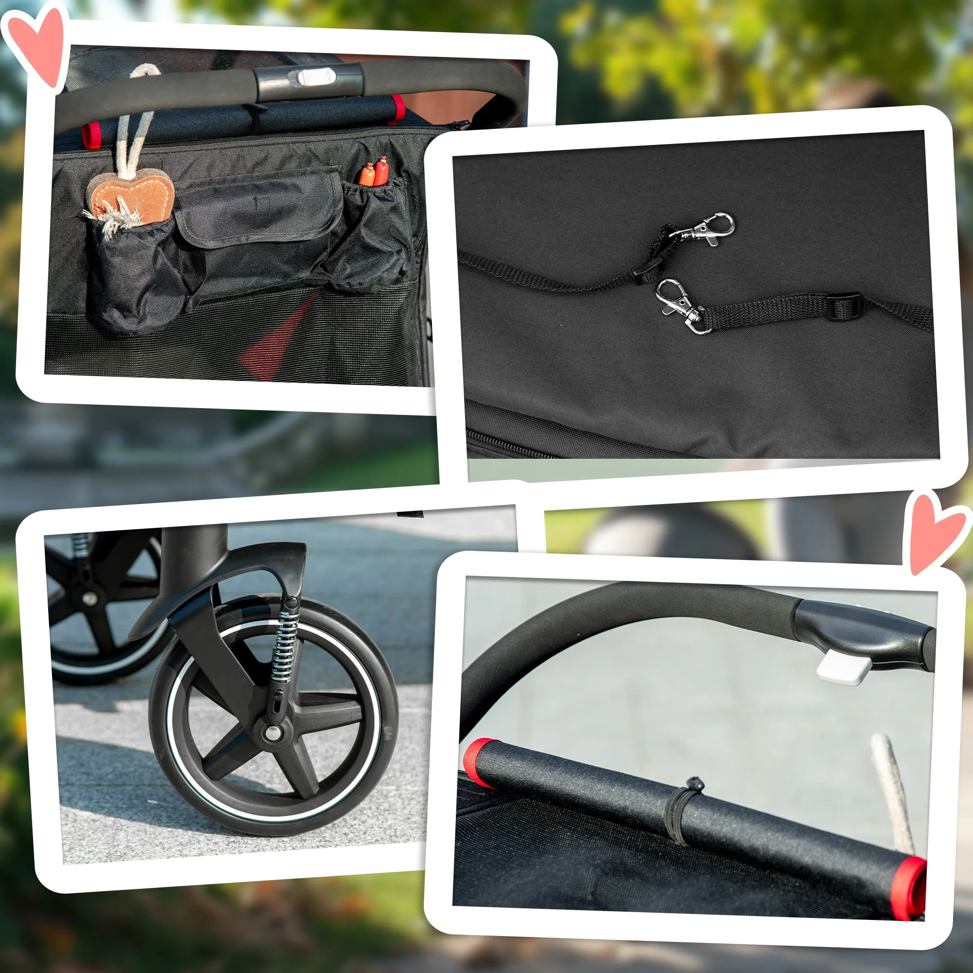 Foldable Dog Stroller with Zipper Entrances and Mesh Windows, 112x65x100 cm, Red and Black