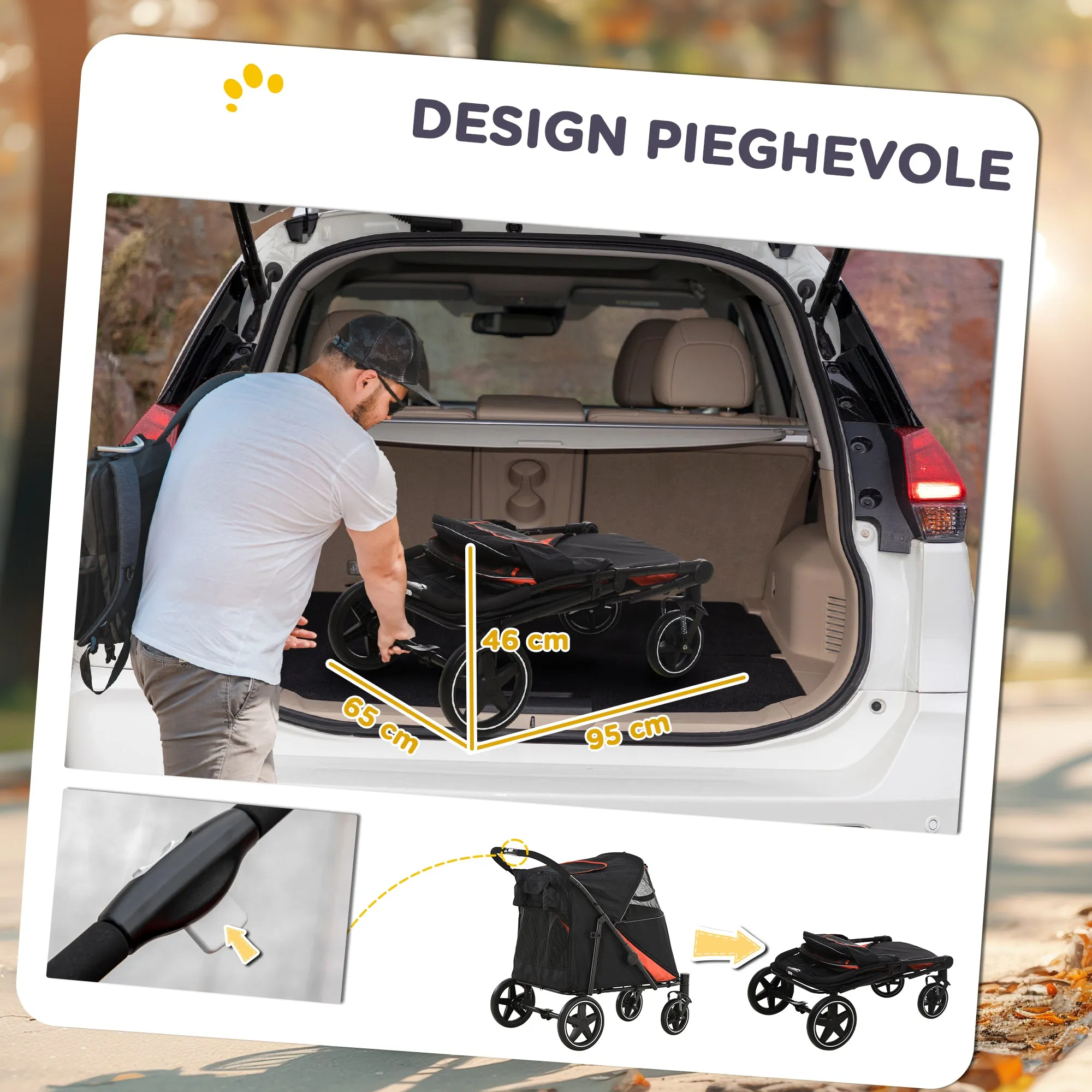 Foldable Dog Stroller with Zipper Entrances and Mesh Windows, 112x65x100 cm, Red and Black
