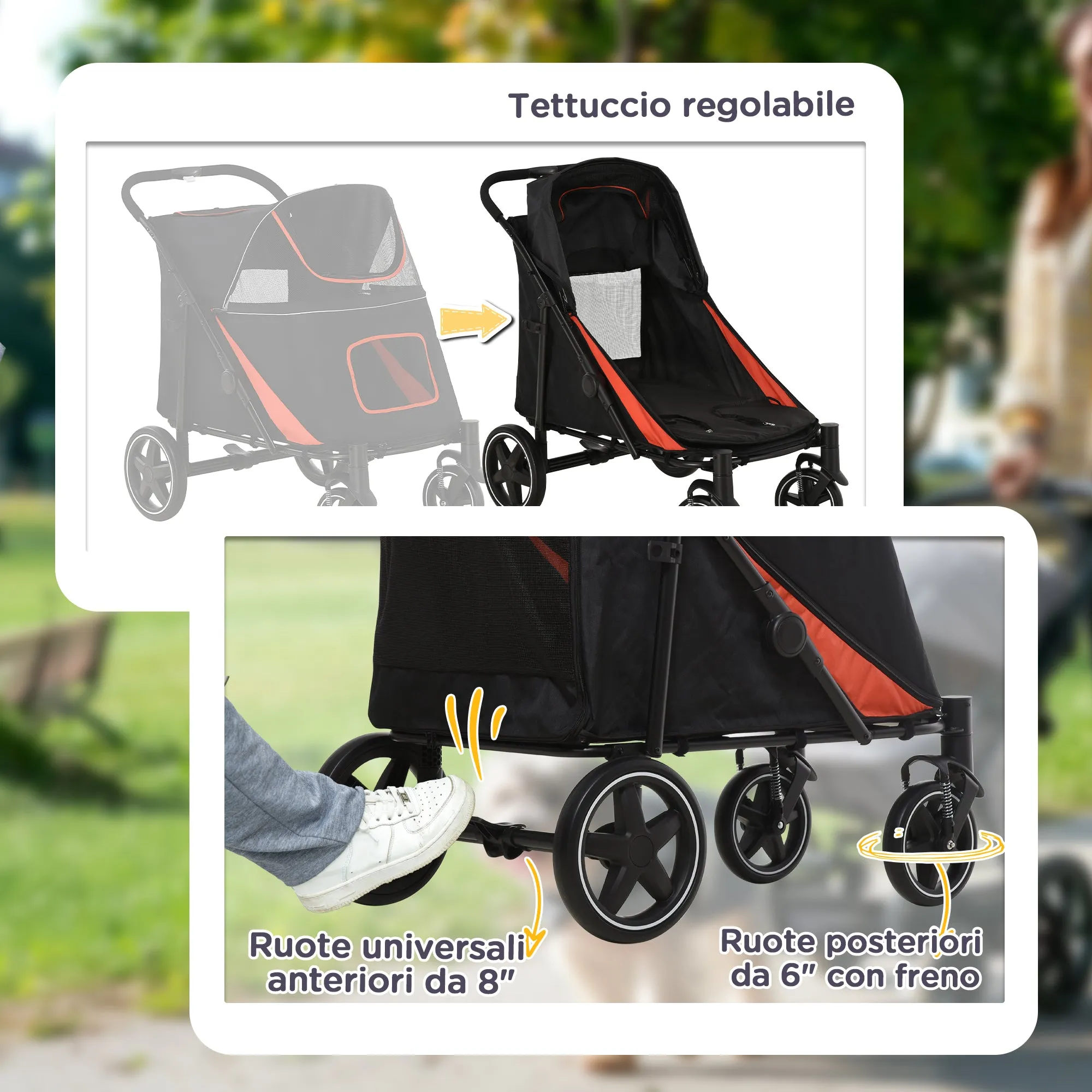 Foldable Dog Stroller with Zipper Entrances and Mesh Windows, 112x65x100 cm, Red and Black