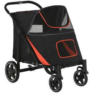 Foldable Dog Stroller with Zipper Entrances and Mesh Windows, 112x65x100 cm, Red and Black