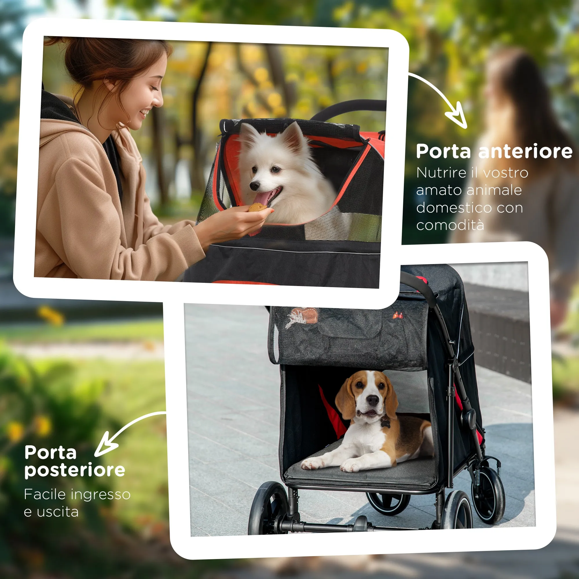 Foldable Dog Stroller with Zipper Entrances and Mesh Windows, 112x65x100 cm, Red and Black