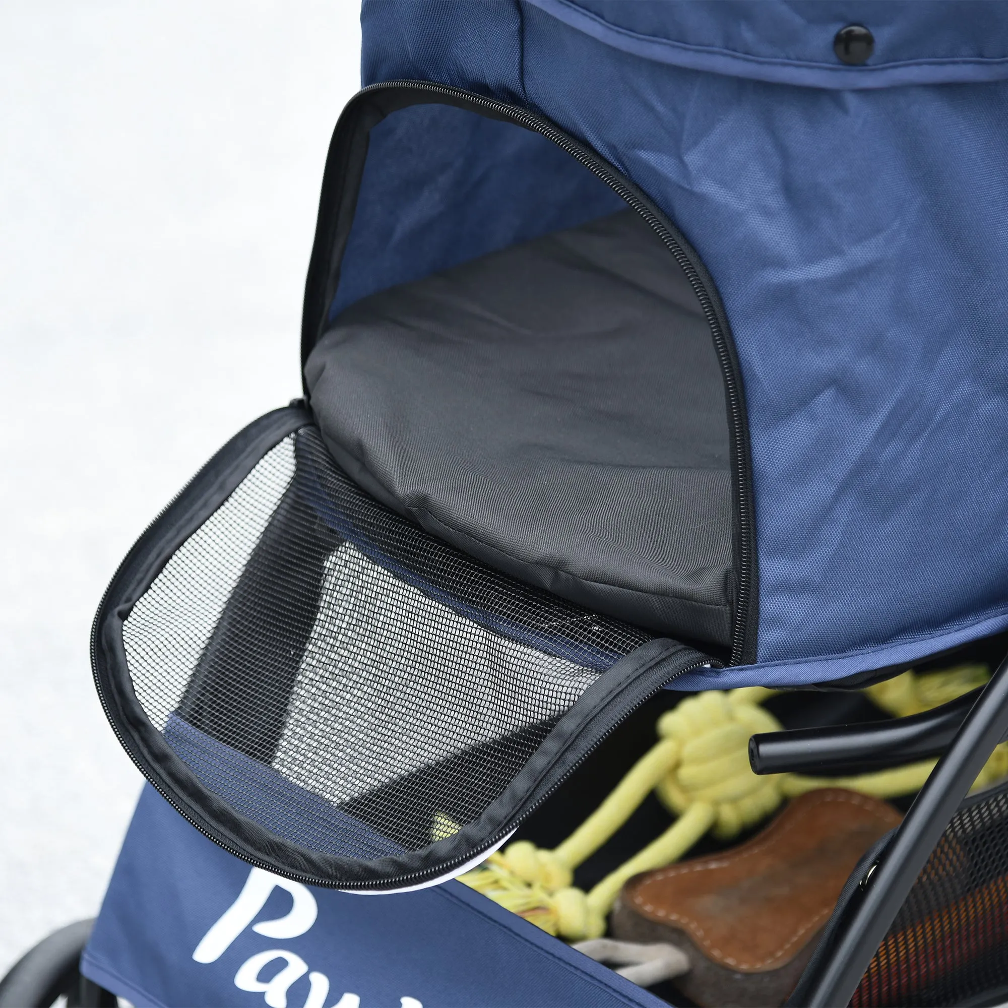 Foldable Pet Stroller for Dogs, Puppy Stroller, with Large Carriage, Brakes, Canopy - Blue